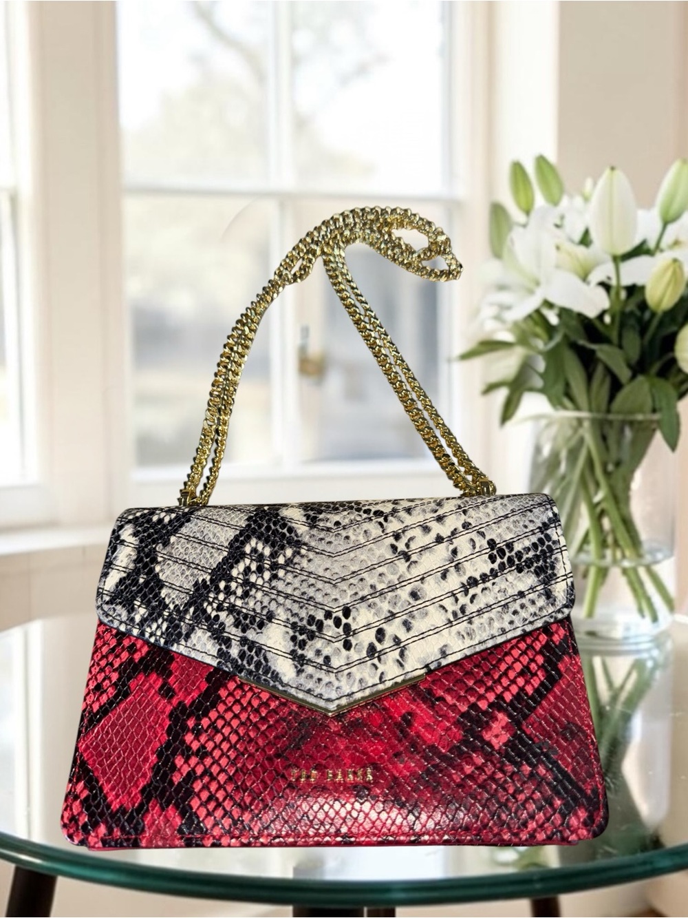 Ted Baker London Belida Python-Embossed Leather Envelope Crossbody Like New